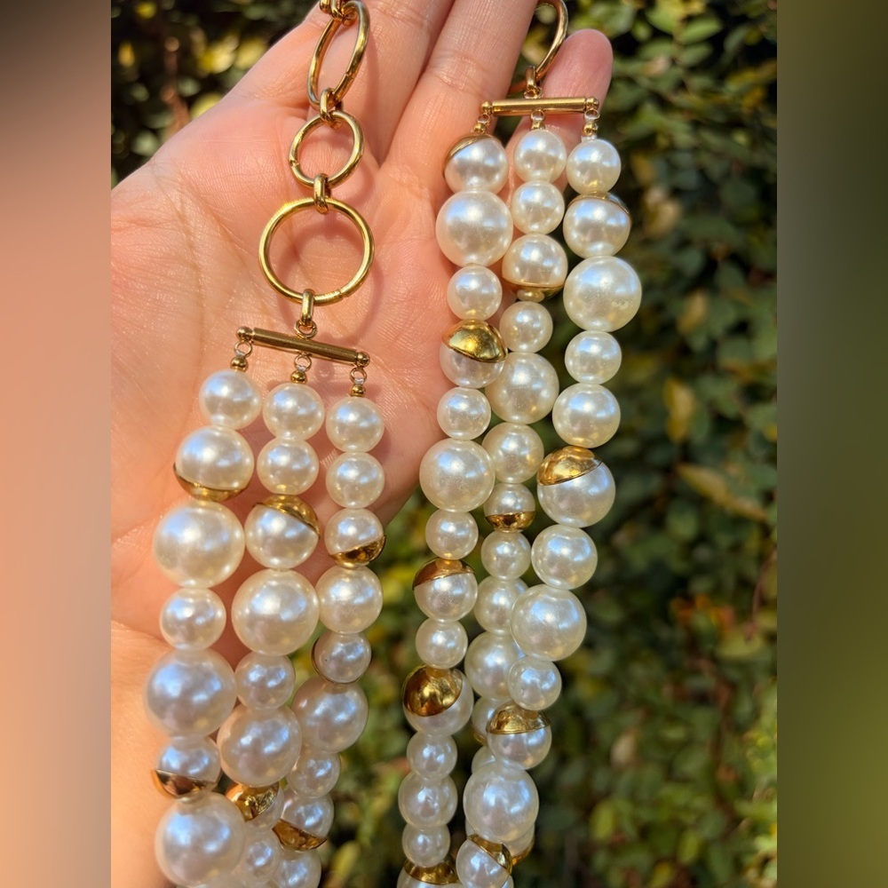 NEW! Classic Gold & Pearl Multi-Strand Necklace - Picture 4 of 12
